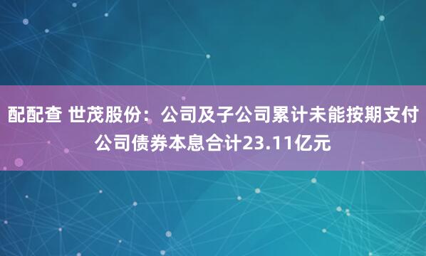 配配查 世茂股份：公司及子公司累计未能按期支付公司债券本息合计23.11亿元